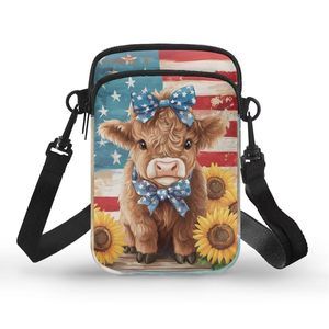 American Flag Mini Crossbody Bags Cute Hhland Cow Travel Purse :]